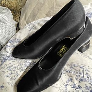 Salvatore Ferragamo Vara Black Satin Pumps